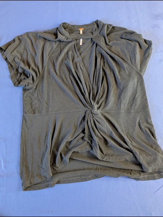 Free People Black Twist-Front Short Sleeve Top - Picture 4 of 5